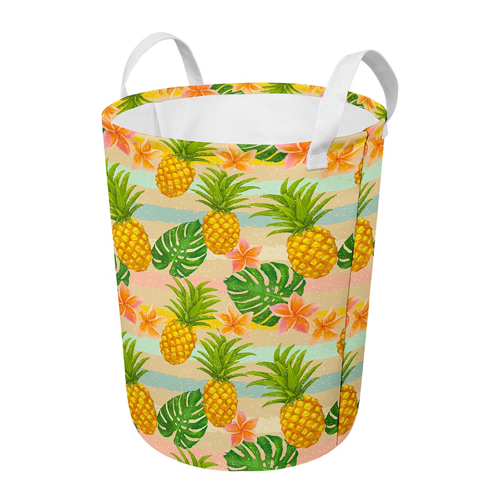 Sand Beach Pineapple Pattern Print Round Laundry Basket