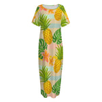Sand Beach Pineapple Pattern Print Short Sleeve Long Nightdress