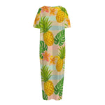 Sand Beach Pineapple Pattern Print Short Sleeve Long Nightdress
