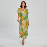 Sand Beach Pineapple Pattern Print Short Sleeve Maxi Dress