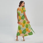 Sand Beach Pineapple Pattern Print Short Sleeve Maxi Dress