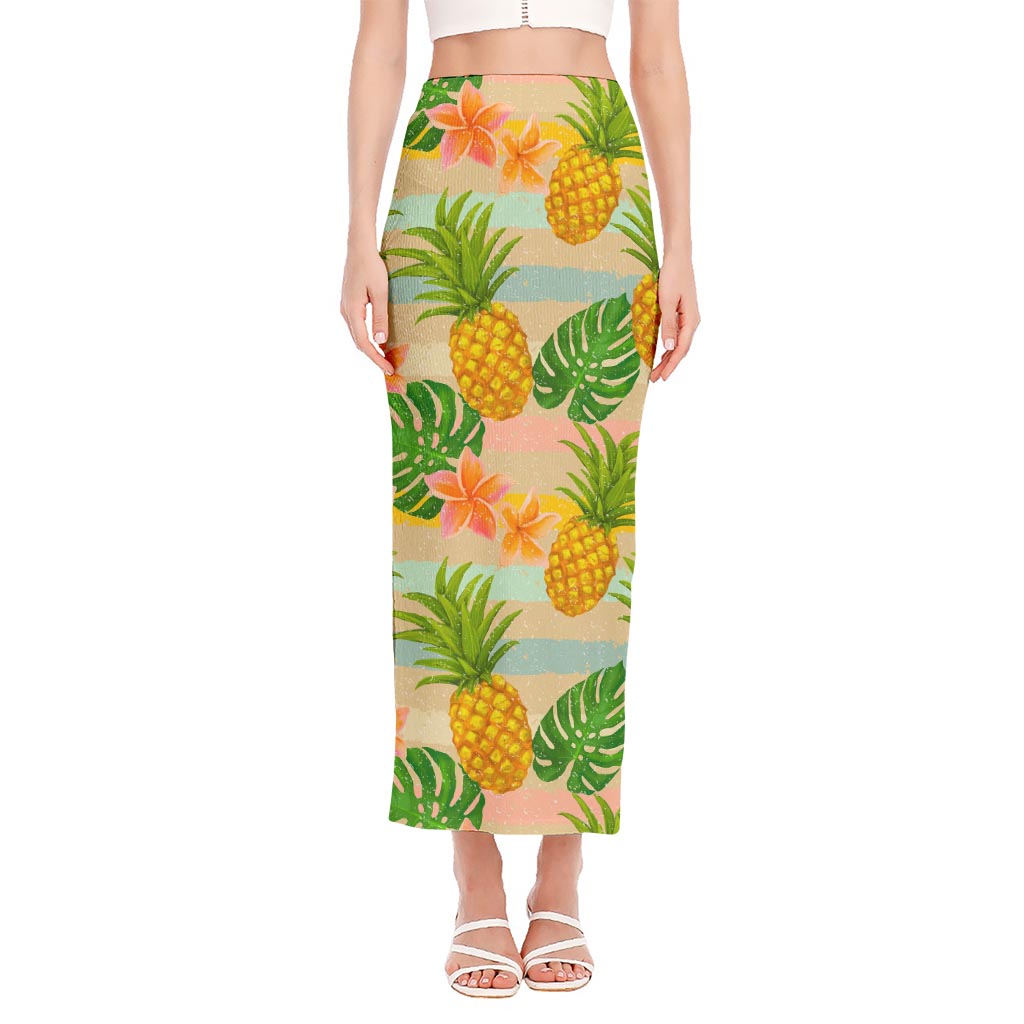 Sand Beach Pineapple Pattern Print Side Slit Maxi Skirt