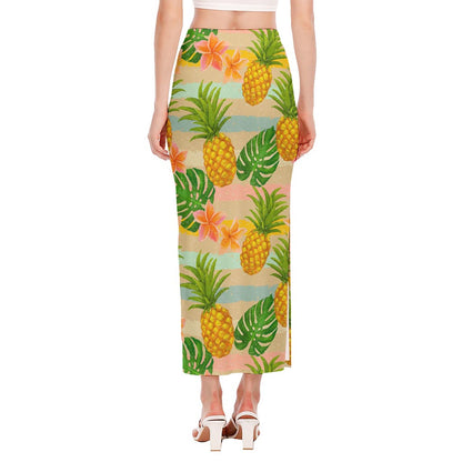 Sand Beach Pineapple Pattern Print Side Slit Maxi Skirt