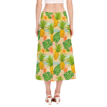 Sand Beach Pineapple Pattern Print Side Slit Midi Skirt
