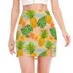 Sand Beach Pineapple Pattern Print Side Slit Mini Skirt