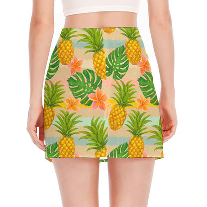 Sand Beach Pineapple Pattern Print Side Slit Mini Skirt
