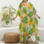 Sand Beach Pineapple Pattern Print Silk V-Neck Kaftan Dress