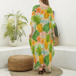 Sand Beach Pineapple Pattern Print Silk V-Neck Kaftan Dress