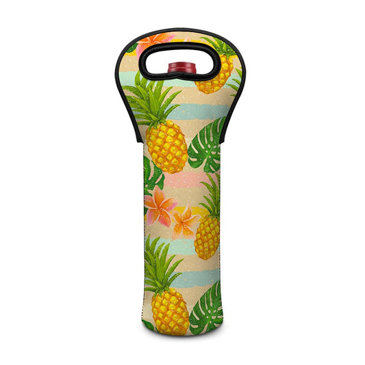 Sand Beach Pineapple Pattern Print Single Neoprene Wine Tote