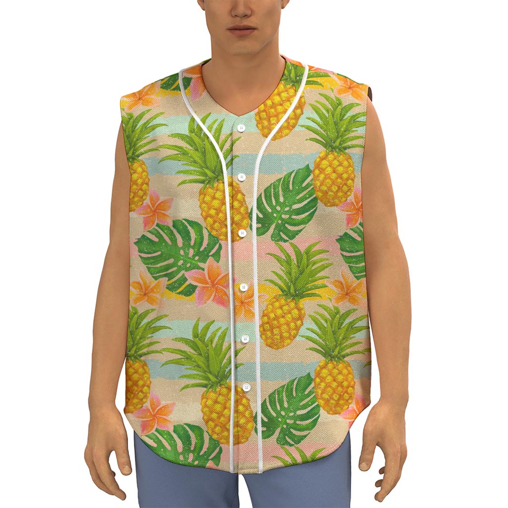 Sand Beach Pineapple Pattern Print Sleeveless Baseball Jersey