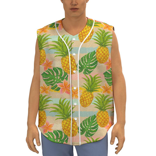 Sand Beach Pineapple Pattern Print Sleeveless Baseball Jersey