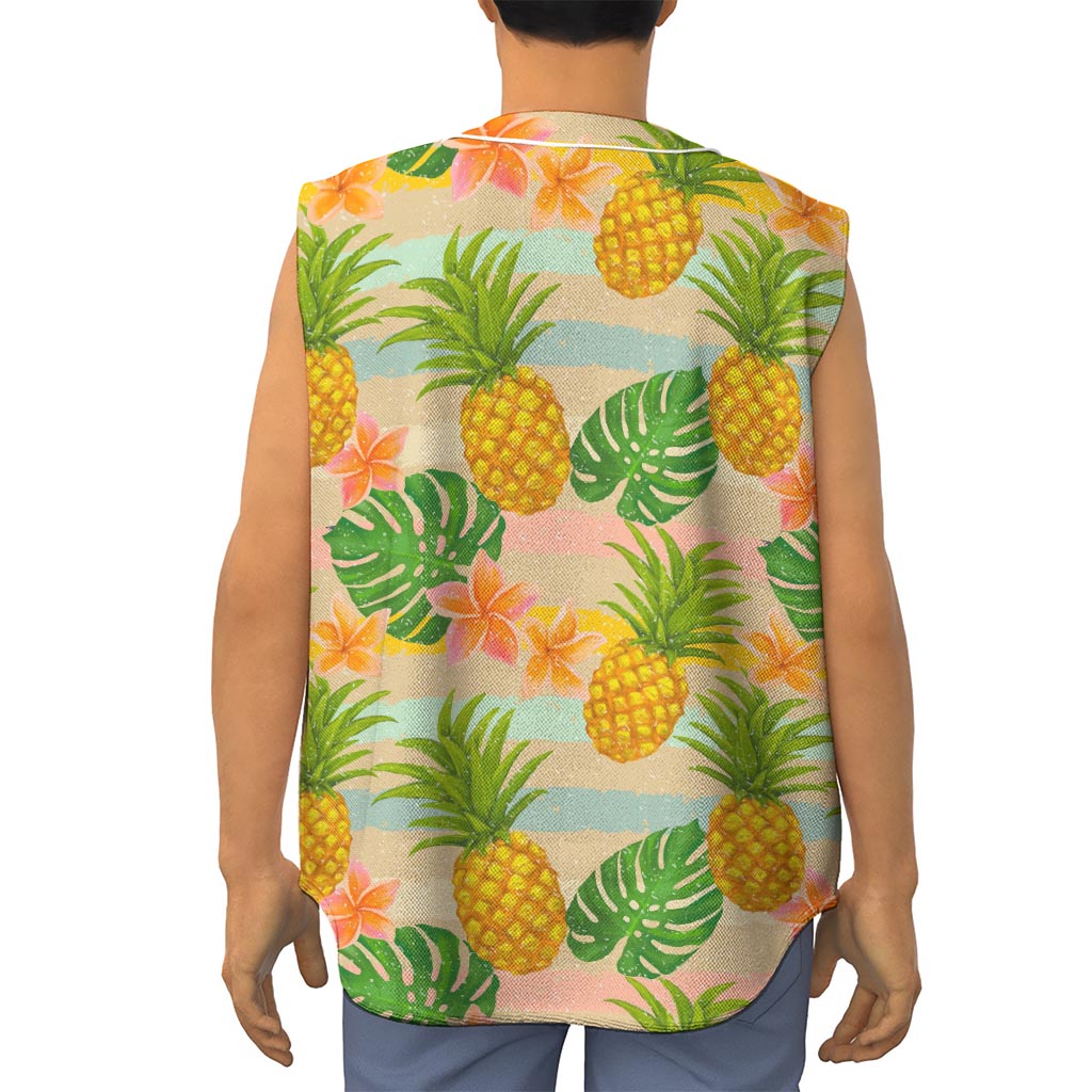 Sand Beach Pineapple Pattern Print Sleeveless Baseball Jersey