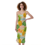 Sand Beach Pineapple Pattern Print Slim Fit Midi Cami Dress