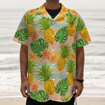 Sand Beach Pineapple Pattern Print Textured Short Sleeve Shirt