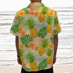 Sand Beach Pineapple Pattern Print Textured Short Sleeve Shirt