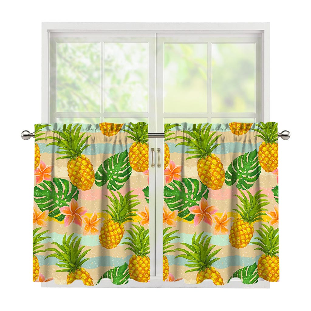 Sand Beach Pineapple Pattern Print Tier Curtains