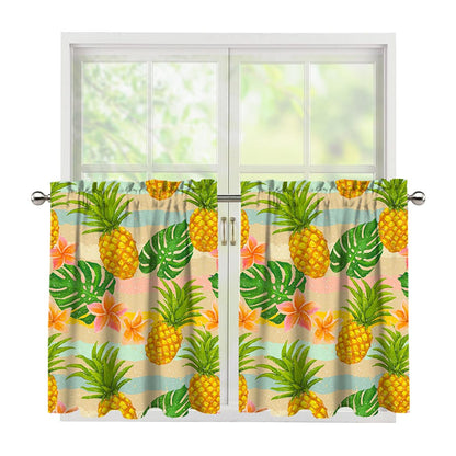 Sand Beach Pineapple Pattern Print Tier Curtains