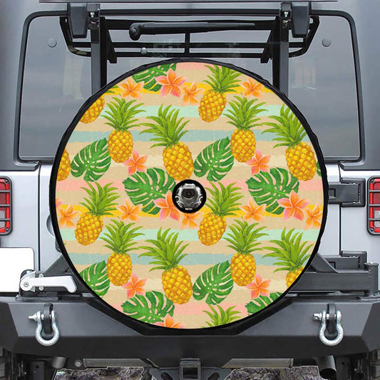 Sand Beach Pineapple Pattern Print Tire Cover With Camera Hole