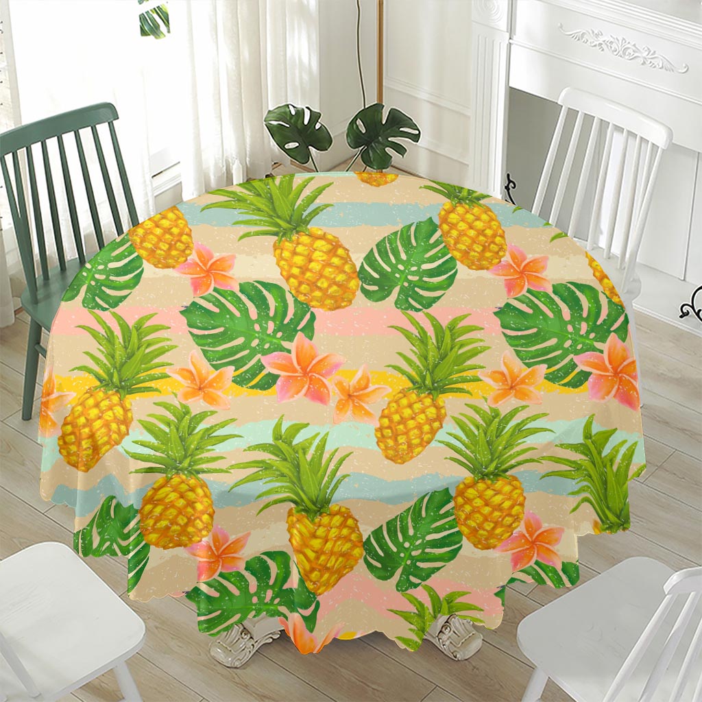 Sand Beach Pineapple Pattern Print Waterproof Round Tablecloth