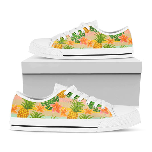Sand Beach Pineapple Pattern Print White Low Top Sneakers