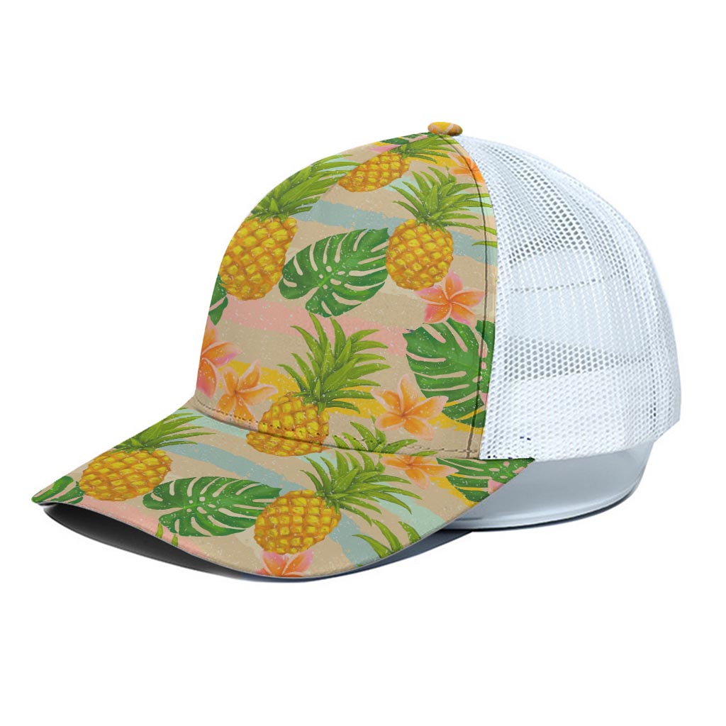 Sand Beach Pineapple Pattern Print White Mesh Trucker Cap