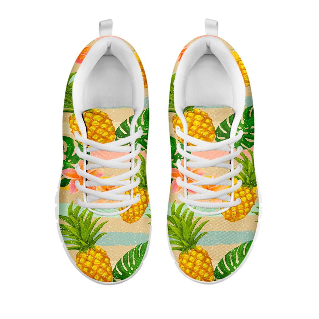 Sand Beach Pineapple Pattern Print White Running Shoes