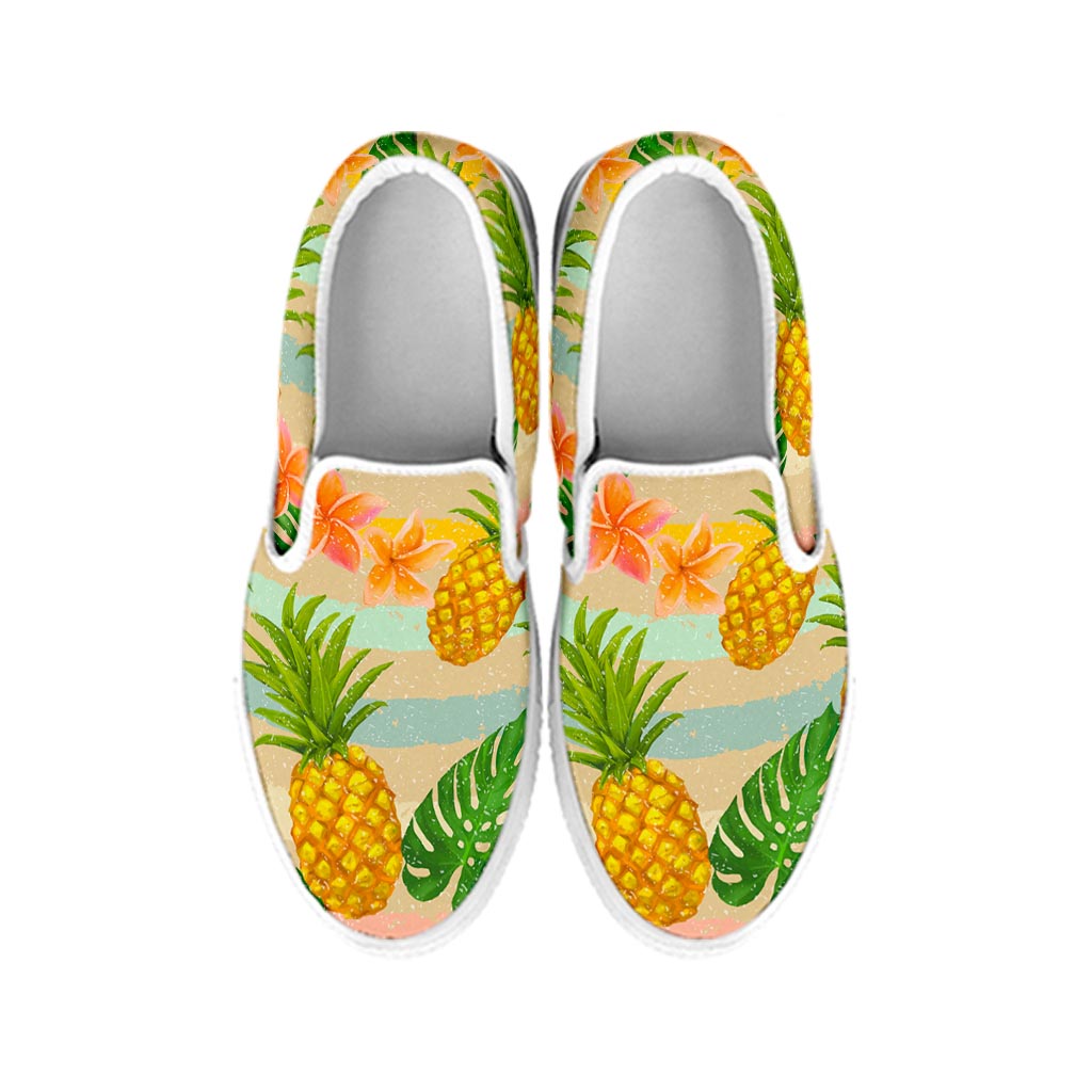 Sand Beach Pineapple Pattern Print White Slip On Sneakers