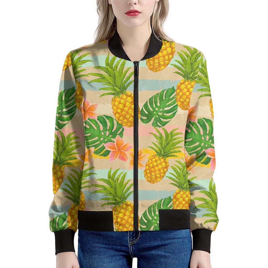 Sand Beach Pineapple Pattern Print Women's Bomber Jacket