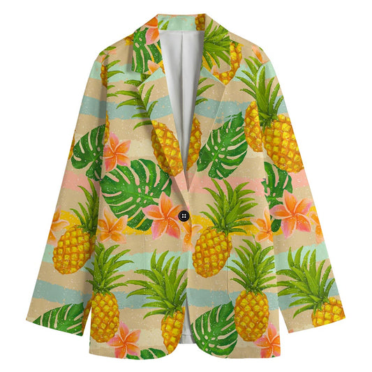 Sand Beach Pineapple Pattern Print Women's Cotton Blazer