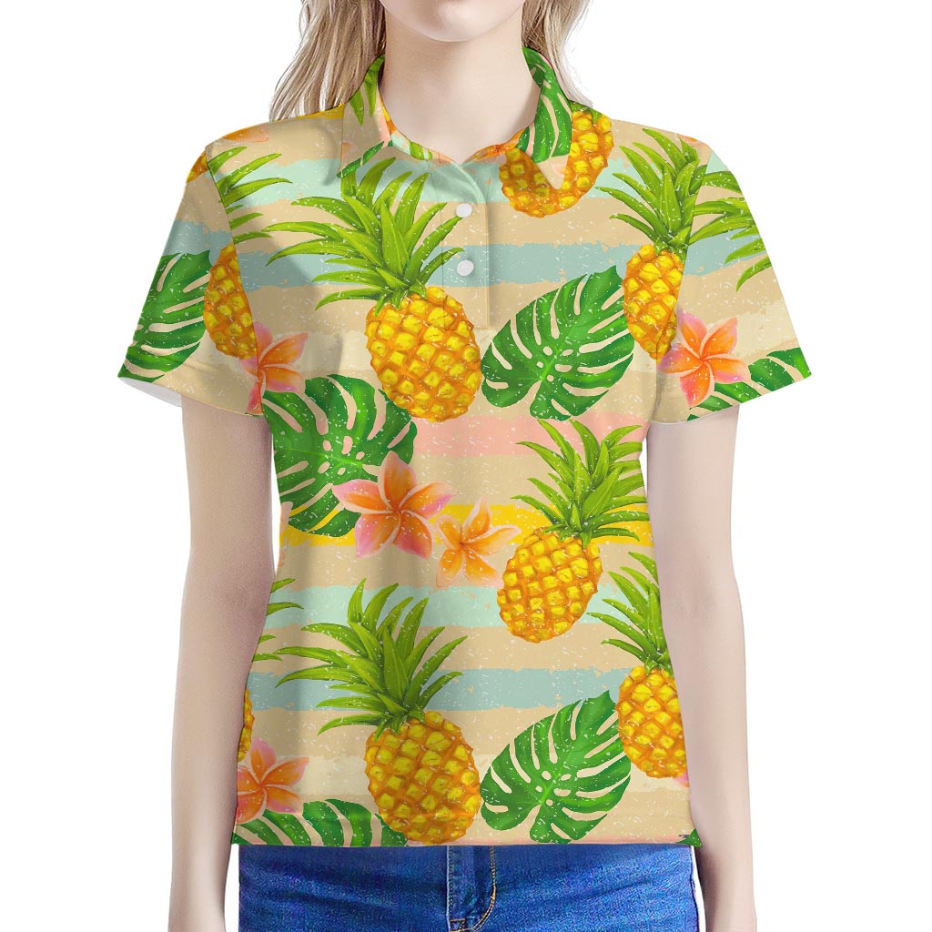 Sand Beach Pineapple Pattern Print Women's Polo Shirt