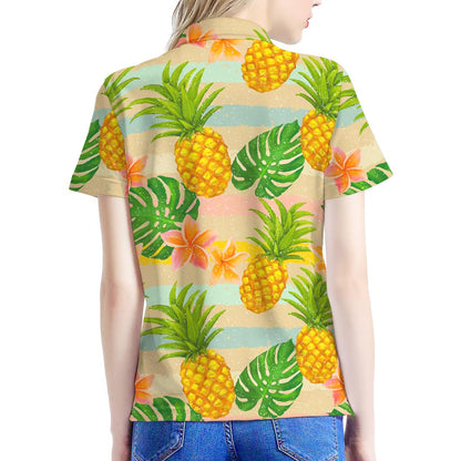 Sand Beach Pineapple Pattern Print Women's Polo Shirt