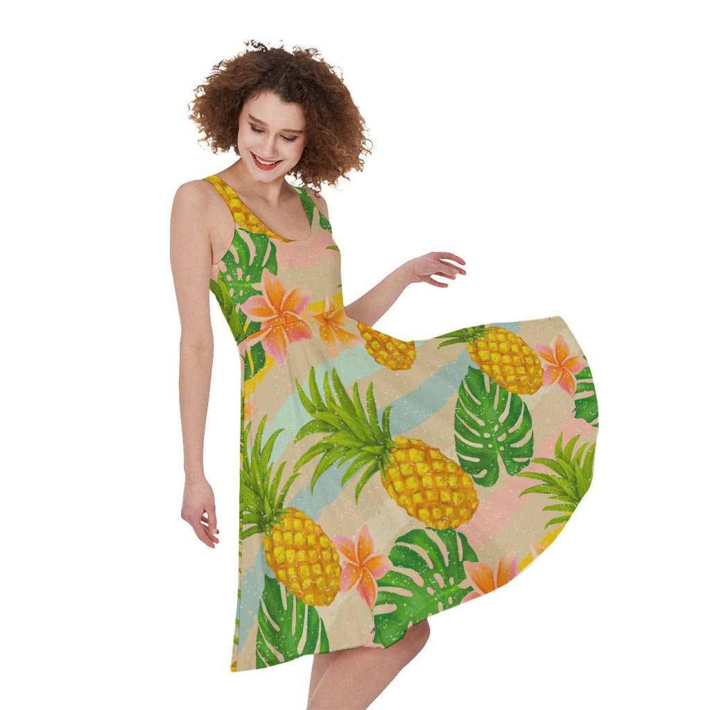 Sand Beach Pineapple Pattern Print Women's Sleeveless Dress
