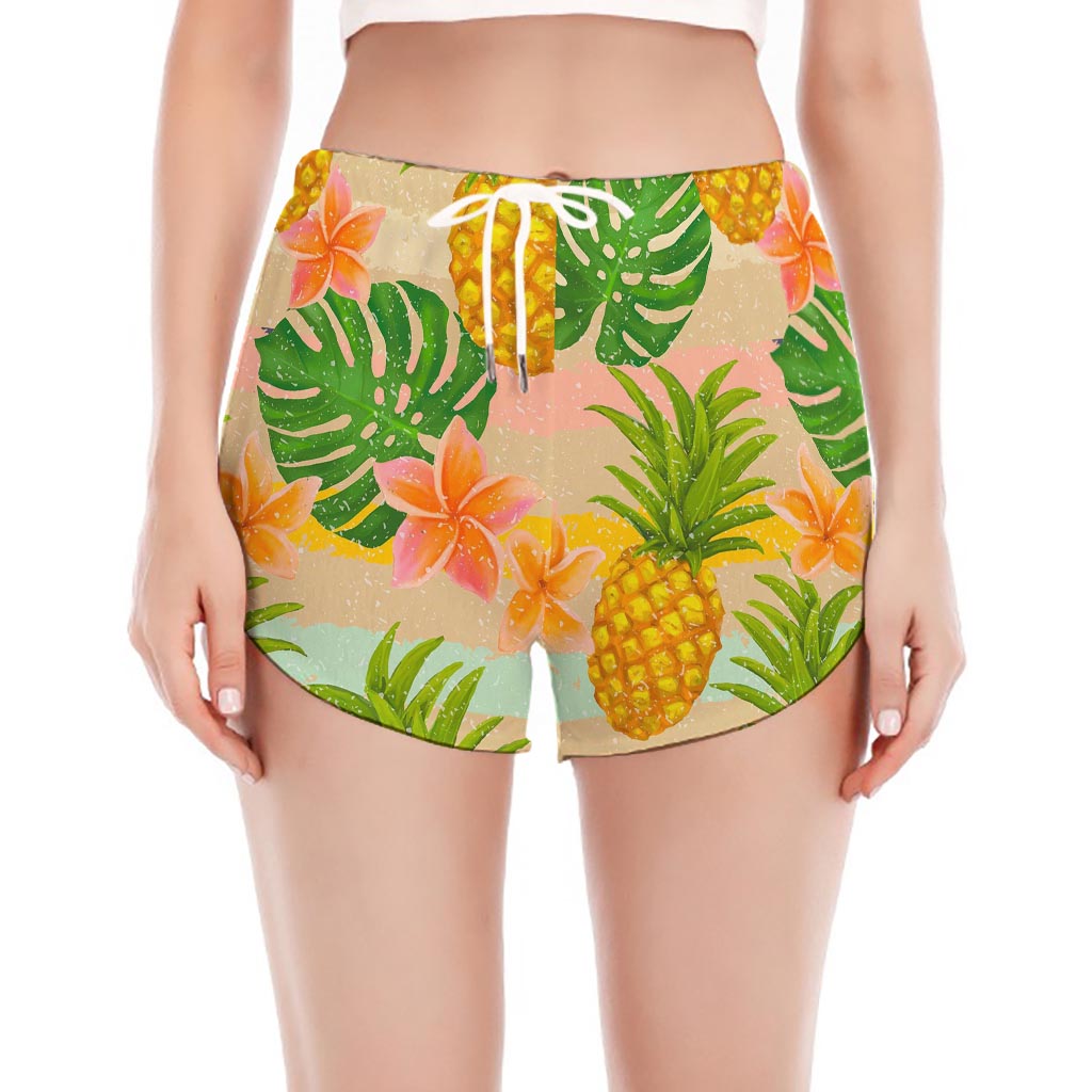Sand Beach Pineapple Pattern Print Women's Split Running Shorts