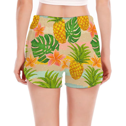Sand Beach Pineapple Pattern Print Women's Split Running Shorts