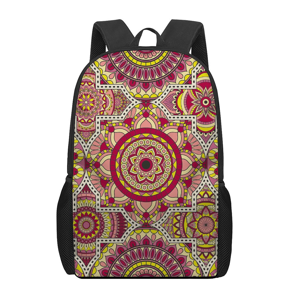 Sangria Mandala Bohemian Pattern Print 17 Inch Backpack