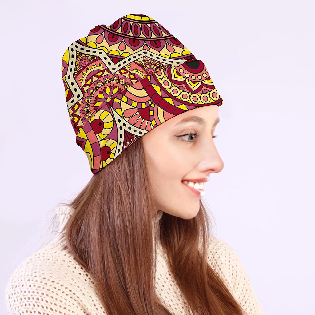 Sangria Mandala Bohemian Pattern Print Beanie