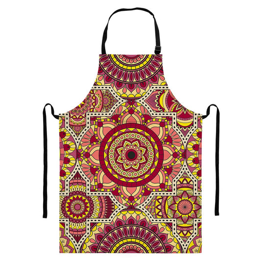 Sangria Mandala Bohemian Pattern Print Bib Apron With Pocket