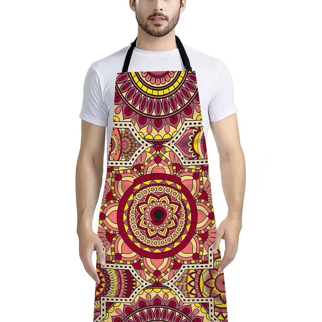 Sangria Mandala Bohemian Pattern Print Bib Apron With Pocket
