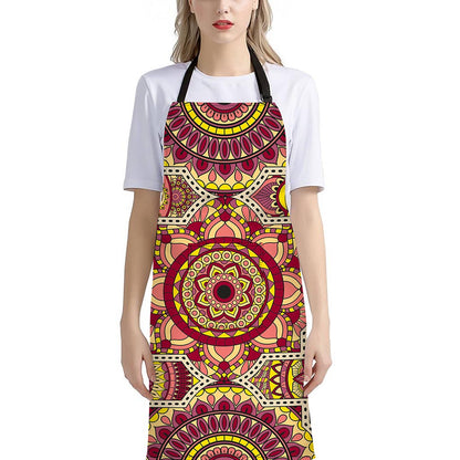 Sangria Mandala Bohemian Pattern Print Bib Apron With Pocket