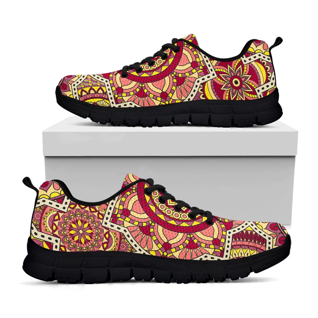 Sangria Mandala Bohemian Pattern Print Black Running Shoes