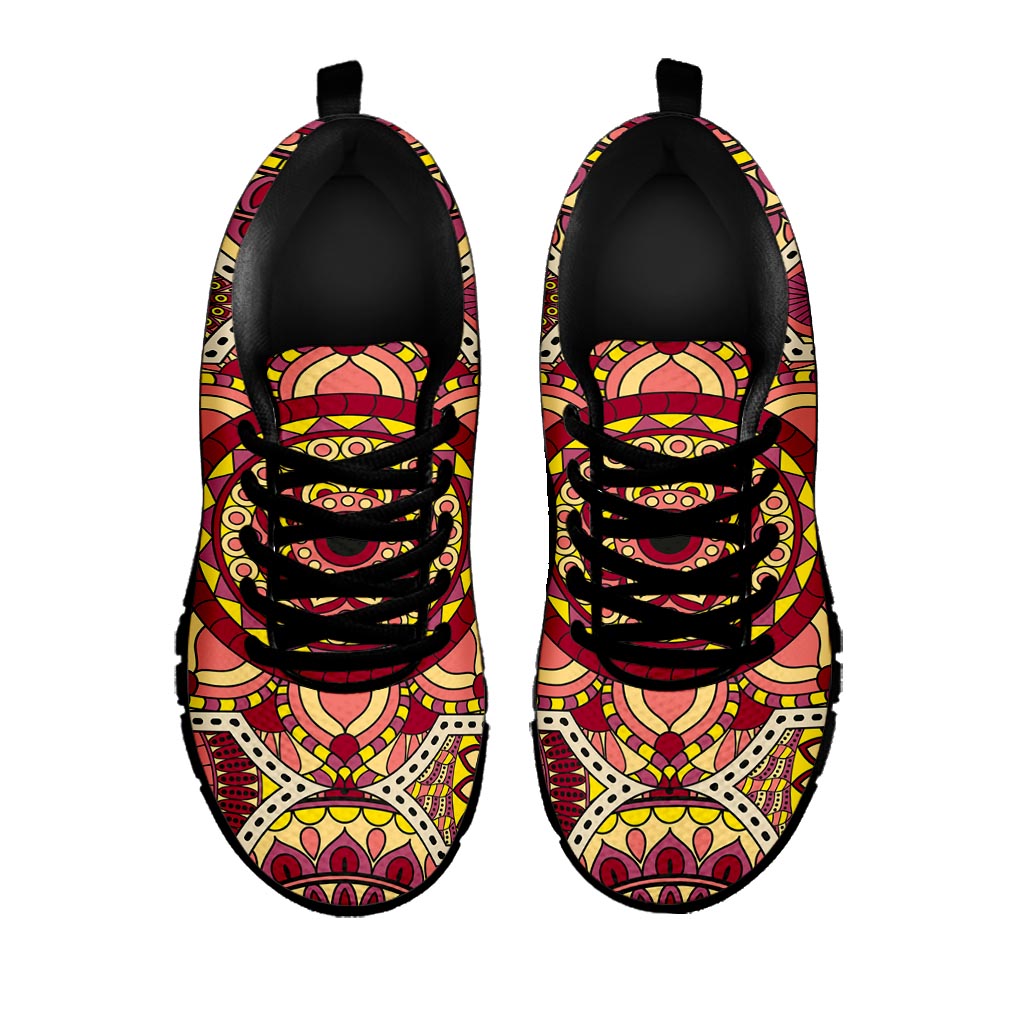 Sangria Mandala Bohemian Pattern Print Black Running Shoes