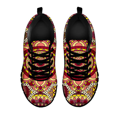 Sangria Mandala Bohemian Pattern Print Black Running Shoes