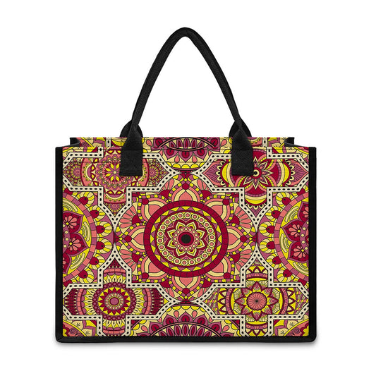 Sangria Mandala Bohemian Pattern Print Canvas Tote Bag