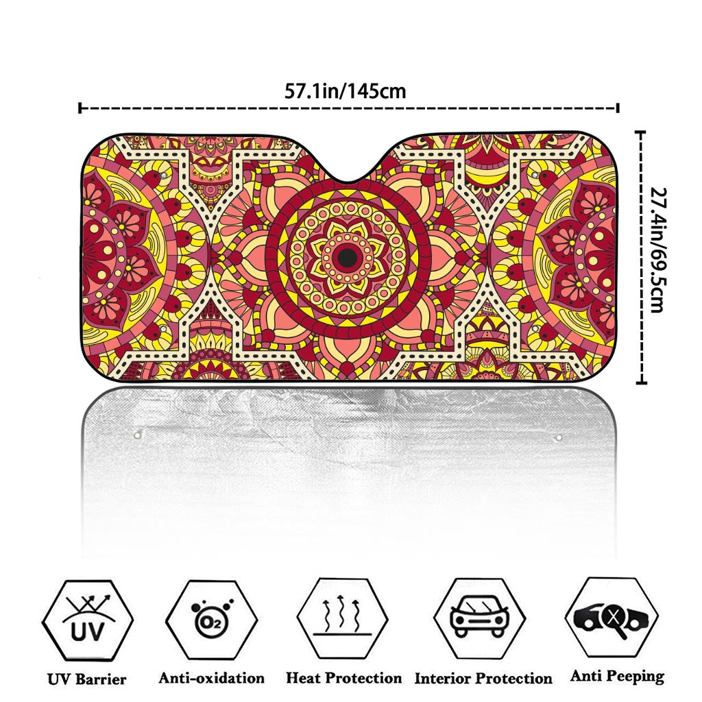 Sangria Mandala Bohemian Pattern Print Car Windshield Sun Shade