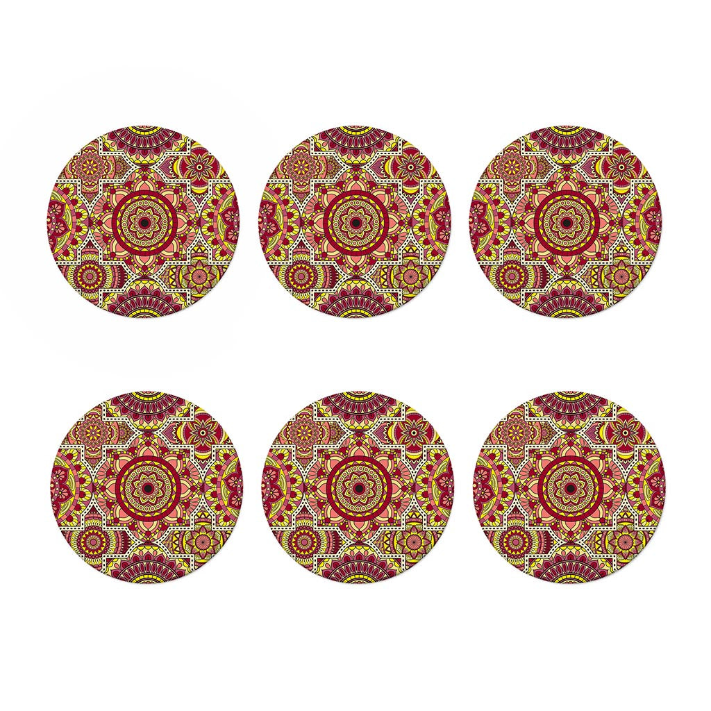 Sangria Mandala Bohemian Pattern Print Coaster Set