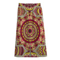 Sangria Mandala Bohemian Pattern Print Cotton Front Slit Maxi Skirt