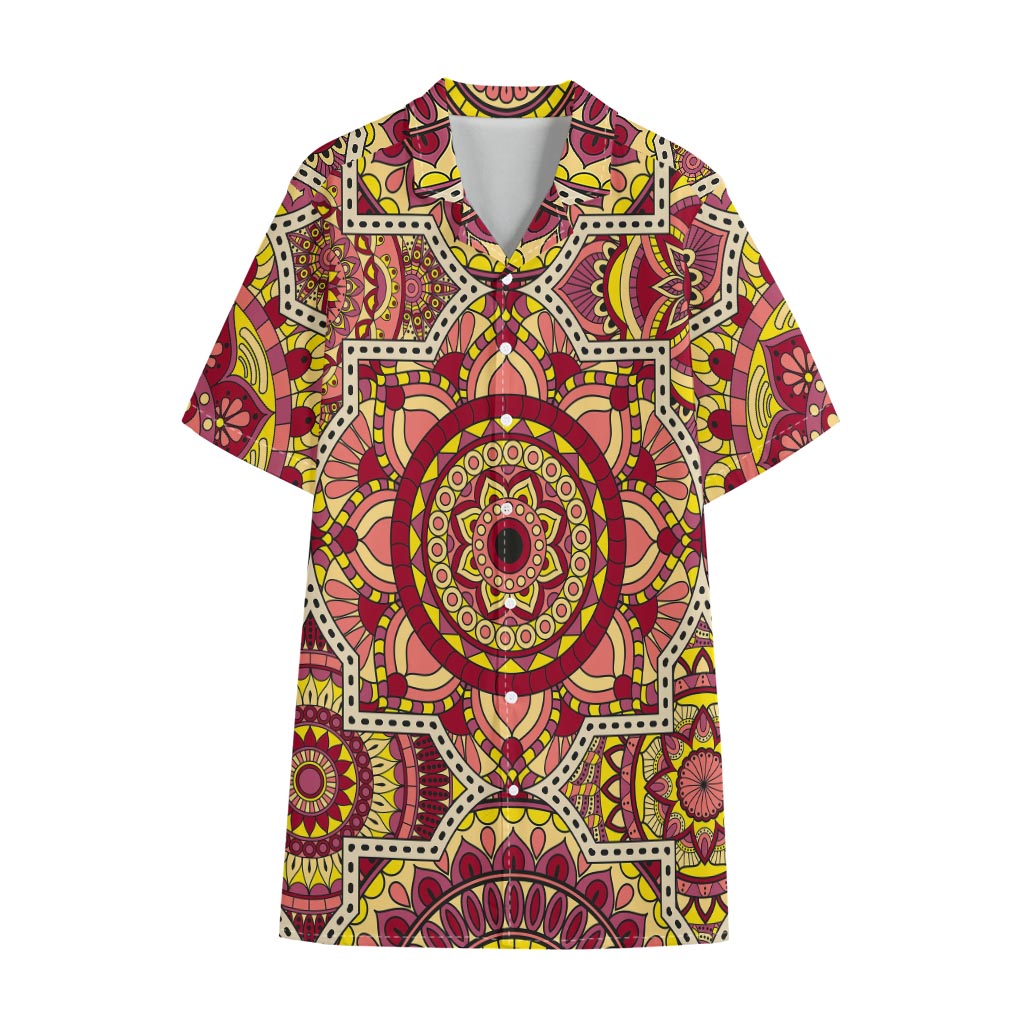 Sangria Mandala Bohemian Pattern Print Cotton Hawaiian Shirt