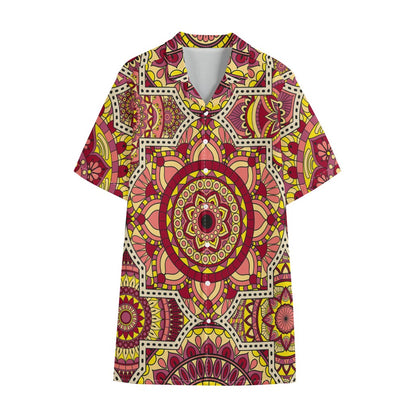 Sangria Mandala Bohemian Pattern Print Cotton Hawaiian Shirt