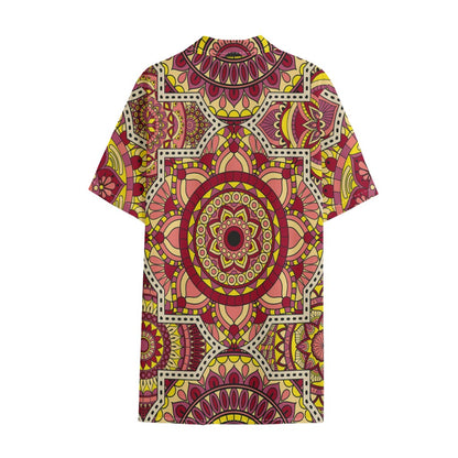 Sangria Mandala Bohemian Pattern Print Cotton Hawaiian Shirt