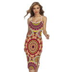 Sangria Mandala Bohemian Pattern Print Cross Back Cami Dress
